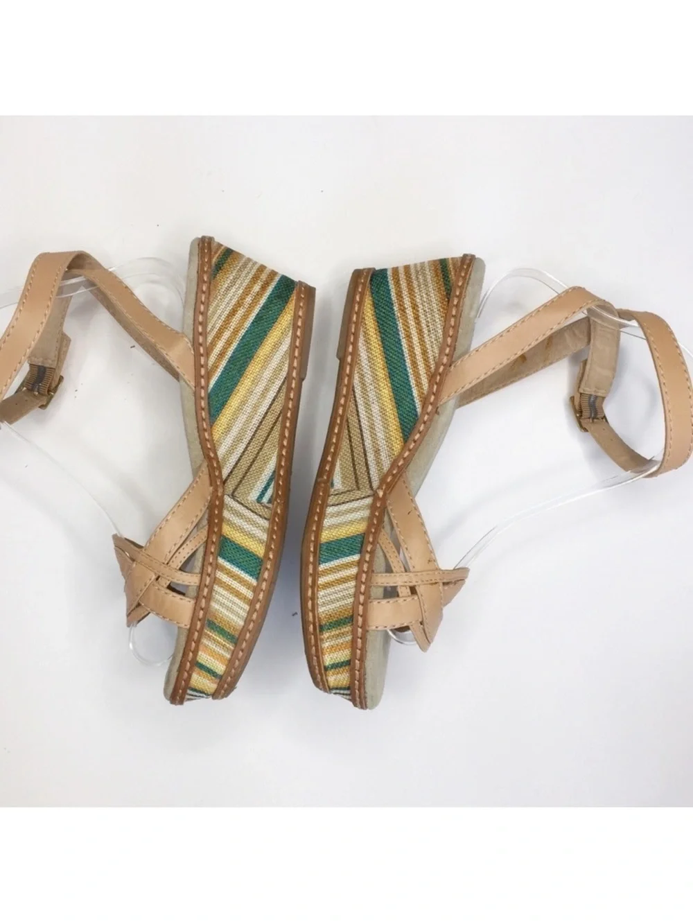 Splendid Striped Espadrille Wedge Sandals Leather Canvas Size 8